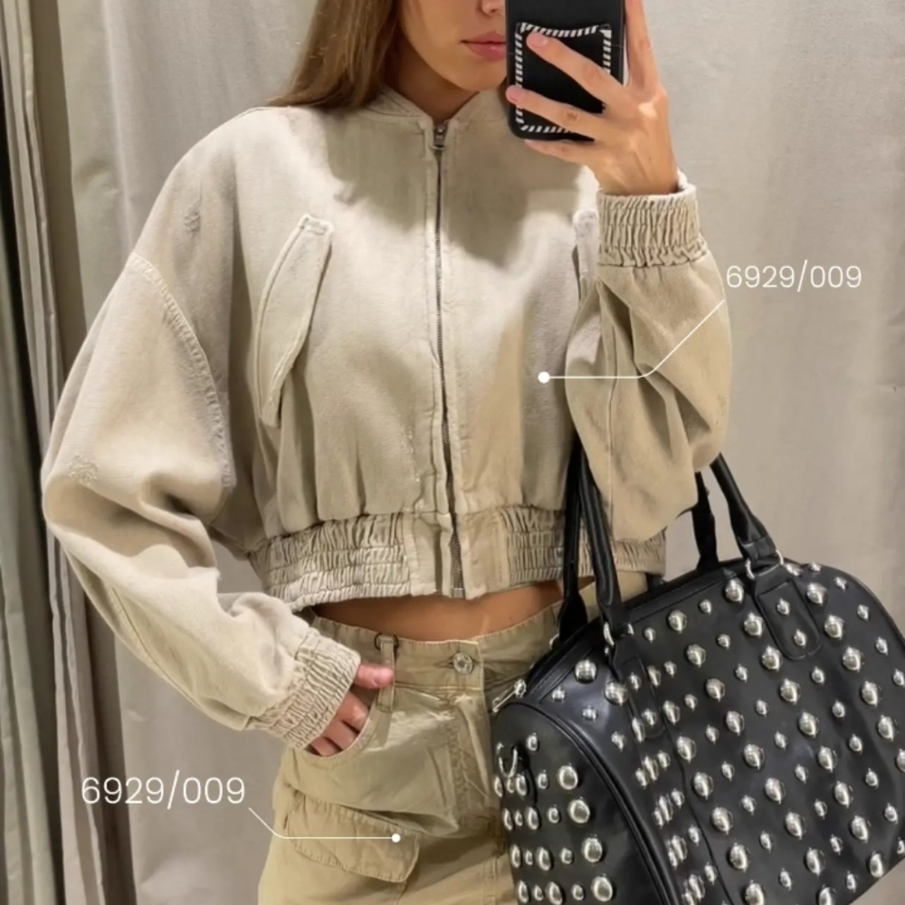 Zara Bomber Ripped Jacket Sz-L - Picture 9 of 10